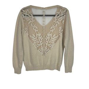 Exquiss's Sz S/M Light Beige Sheer Back Fuzzy Knit‎ Sweater Balletcore